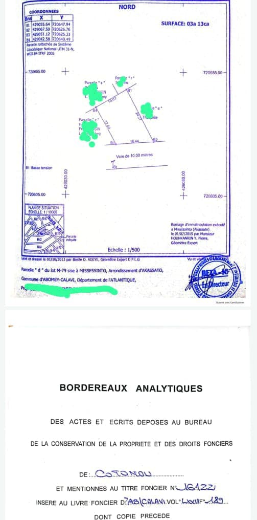 Terrain de 313 m² avec Titre Foncier à vendre – Akassato (Proche Pharmacie St Georges)